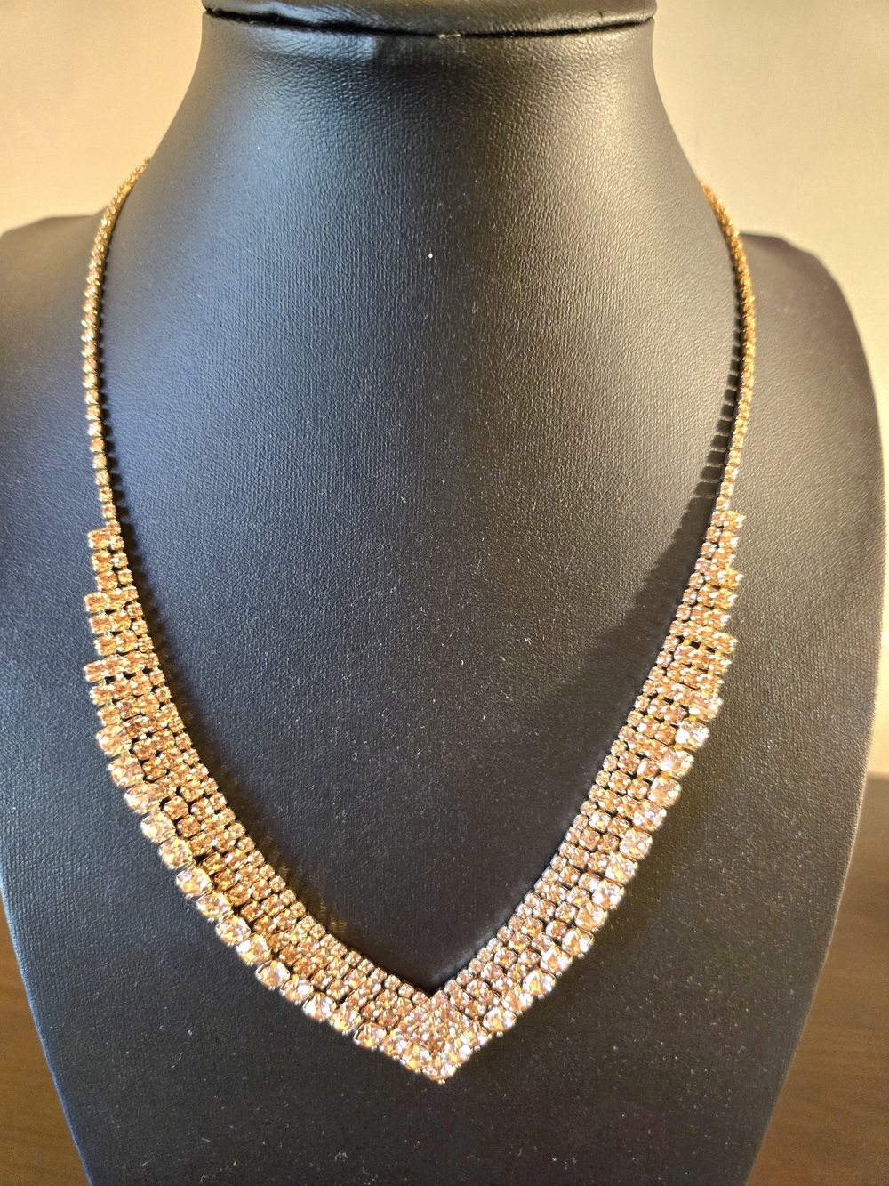 Gold-Tone Crystal V-Shape Necklace - Elegant Women's Jewelry